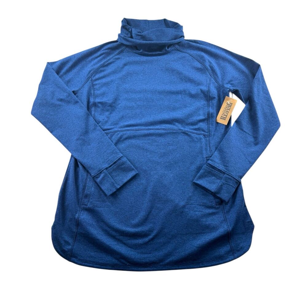 Duluth Trading Co Plushcious Funnel Neck Tunic L Blue NWT Soft Cozy Fleece Top